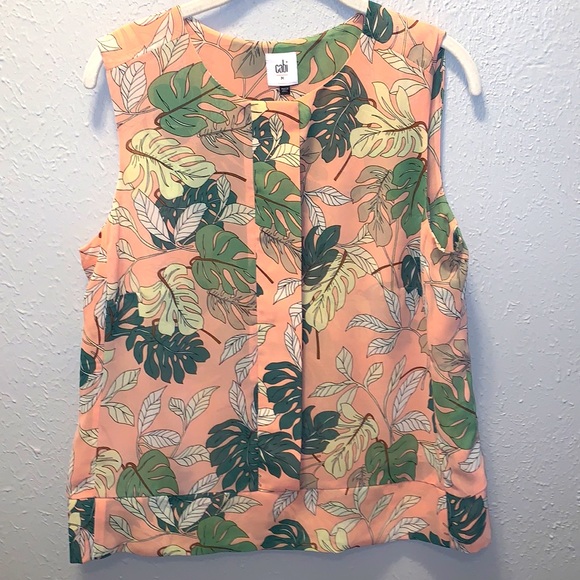 Cabi Top Blouse Tropical Monstera Leaf Sleeveless Women’s Sz Medium - Picture 4 of 12